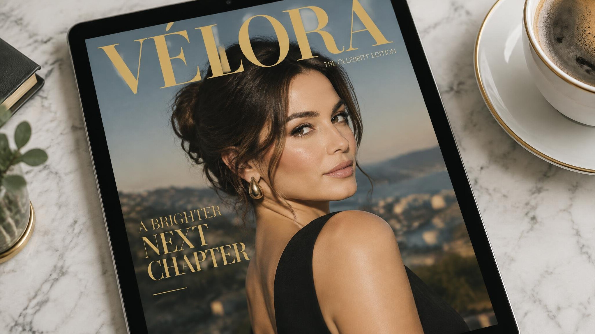 Digital magazine displayed on a tablet with elegant layout